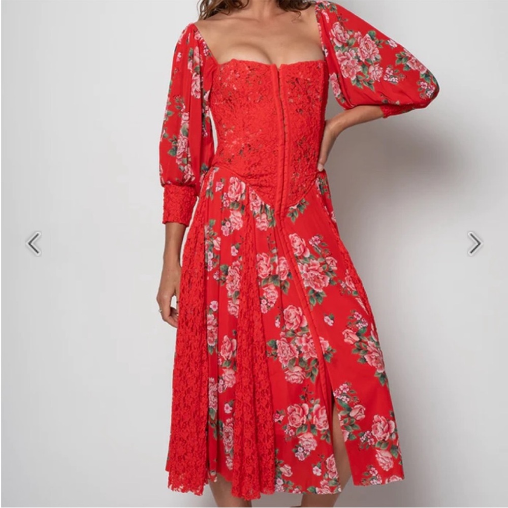 New We are HAH fairy whimsy Maiden Memphis Dress Midi Floral lace Corset boho M